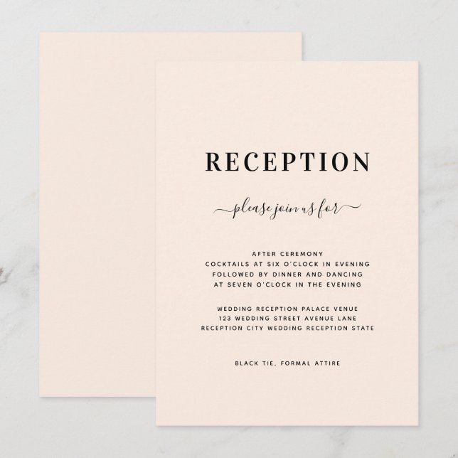 Minimalistische rosa Hochzeitsempfehlung Begleitkarte (Vorne/Hinten)