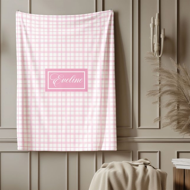 Minimalistische rosa karierte Decke Personalisiert (Minimalist Pink Plaid Blanket Personalized Cozy Art)