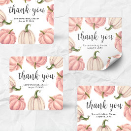 Minimalistische rosa Kürbis Herbst-Baby-Party Quadratischer Aufkleber