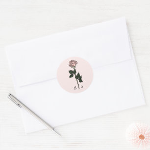 Minimalistische Rosa-Monogramm-Hochzeit Runder Aufkleber
