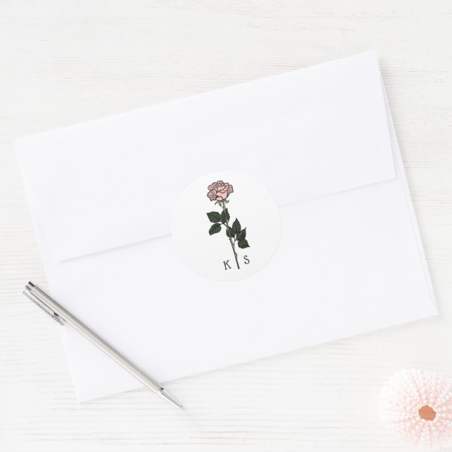 Minimalistische Rosa-Monogramm-Hochzeit Runder Aufkleber (Umschlag)