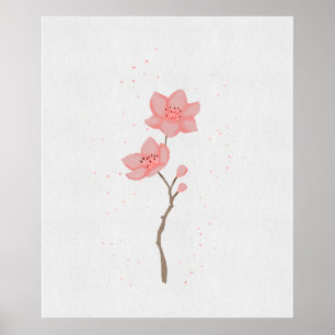 Minimalistische rosa Sakura-Kirschblüten-Blumenkun Poster