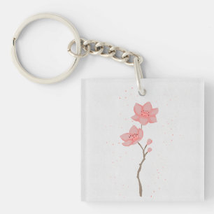 Minimalistische rosa Sakura-Kirschblüten-Blumenkun Schlüsselanhänger