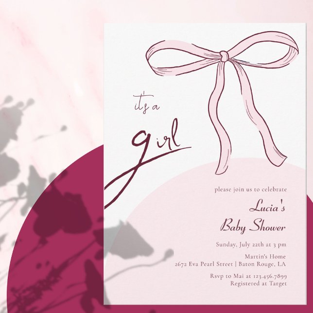Minimalistische rosa Schleife Es ist eine Girl Bab Einladung (Von Creator hochgeladen)