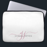 Minimalistische Rosa-Script-Monogram-Initialen Laptopschutzhülle<br><div class="desc">Ein elegantes, modernes rosa Skript initialisiert Monogramm auf Weiß, mit einem dramatischen Skript, das mit Swashes beginnt und Ihren vollen Namen in einem modernen Serifentyp.</div>