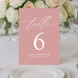 Minimalistische Rosa-Script-Tischnummer Tischnummer
