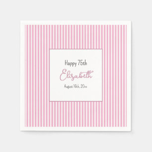 Minimalistische rosa Streifen 75. Geburtstag Servi Serviette