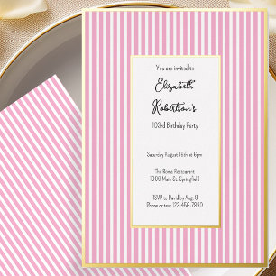 Minimalistische rosa Streifen Gold 103. Geburtstag Folieneinladung