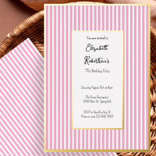 Minimalistische rosa Streifen Gold 77. Geburtstag Folieneinladung