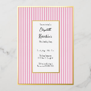 Minimalistische rosa Streifen Gold 78. Geburtstag  Folieneinladung