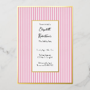 Minimalistische rosa Streifen Gold 79. Geburtstag Folieneinladung