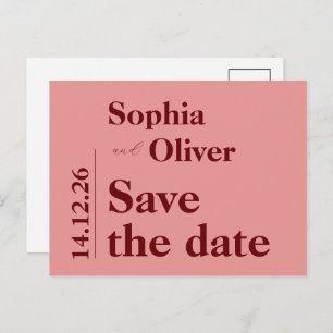 Minimalistische rosa Typografie Save the Date Postkarte