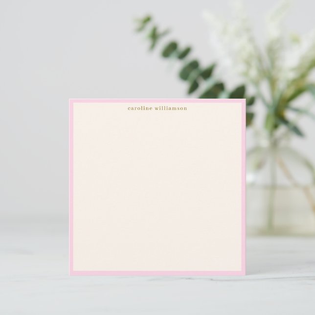 Minimalistische rosa Umrandung Name Schreibwaren S Mitteilungskarte (Stehend Vorderseite)