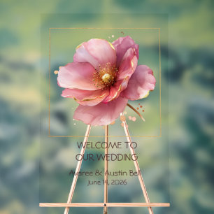 Minimalistische rosa und goldene Mohn-Hochzeit Acrylschild