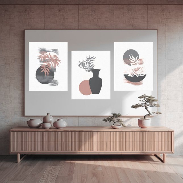 Minimalistische Rosa und Grau Leinwand Kunst, Dich (A lovely minimalistic, geometric canvas art set perfect for decorating your home, office or business)