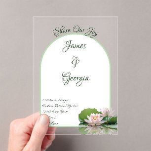 Minimalistische Rosa- und Grünlotus-Hochzeit Acryleinladungen