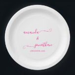 Minimalistische Rosa und Weiß-Script-Hochzeit Pappteller<br><div class="desc">Weiß und rosa Minimalistisch Elegante Script Wedding Paper Teller Diese wunderschönen eleganten Party Teller sind ideal für Hochzeiten, Brautpartys, Babyduschen, Geburtstage, Taufen, Abschlüsse und vieles mehr. Sie bieten ein minimalistisches Design mit elegantem rosa Drehbuch auf einem einfachen weißen Hintergrund. Zwei Zeilen hellrosa gefärbten Text sind inbegriffen, aber im Entwurfswerkzeug können...</div>