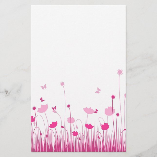 Minimalistische Rosa- und Weißblüten Briefpapier (Vorderseite)