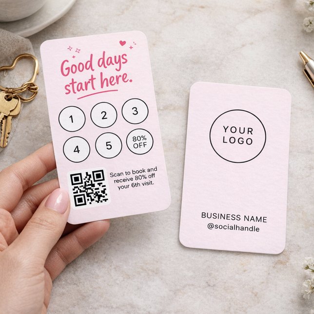 Minimalistische rosa Visitenkarte mit Logo QR-Code (Von Creator hochgeladen)