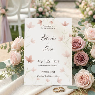 Minimalistische rosafarbene Blumelegante Hochzeit Einladung
