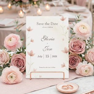 Minimalistische rosafarbene Blumelegante Hochzeit Save The Date