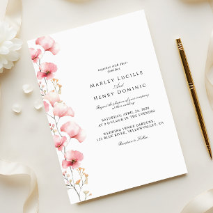 Minimalistische rosafarbene Floral-Hochzeit im Frü Einladung