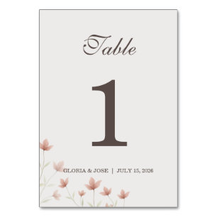 Minimalistische rosafarbene florale Gartenhochzeit Tischnummer