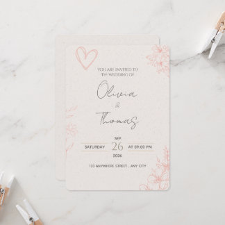 Minimalistische rosafarbene florale Hochzeitseinla Einladung