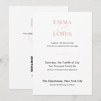 Minimalistische rosafarbene Hochzeitseinladung | Q Einladung