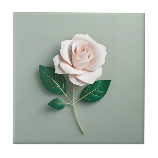 Minimalistische Rose auf Grün Fliese (Vorderseite)