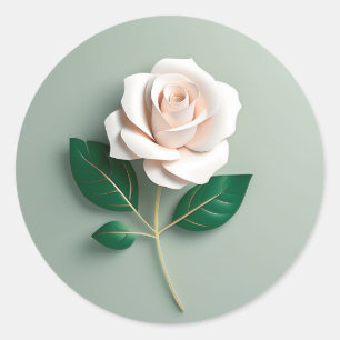 Minimalistische Rose auf Grün Runder Aufkleber