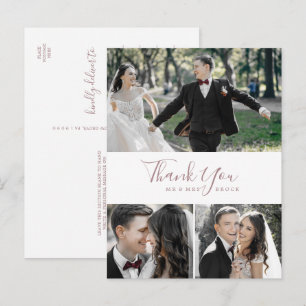 Minimalistische Rose Gold 3 FotoCollage Vielen Dan Postkarte