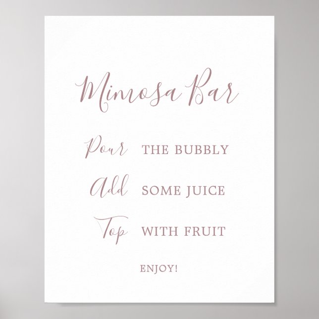 Minimalistische Rose Gold Brautparty Mimosa Bar Si Poster (Vorne)