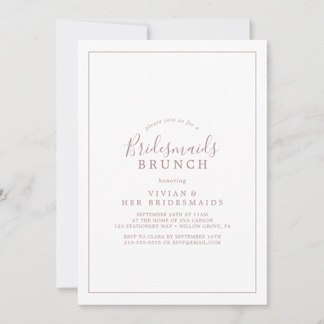 Minimalistische Rose Gold Bridesmaids Brunch Einla Einladung (Vorderseite)