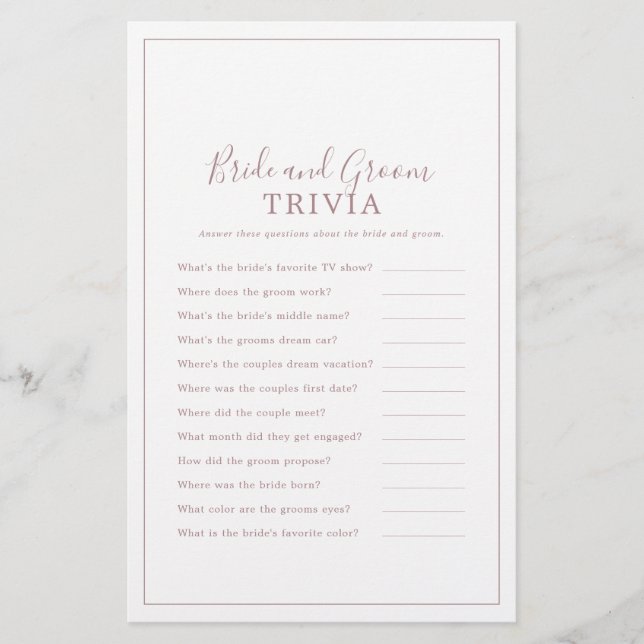 Minimalistische Rose Gold Bridge und Groom Trivia  Flyer (Vorne)