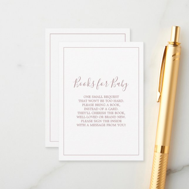 Minimalistische Rose Gold-Bücher für die Kinderkar Begleitkarte (Vorderseite/Rückseite Beispiel)