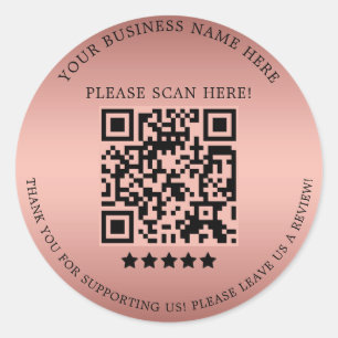 Minimalistische Rose Gold Business Name QR Code Runder Aufkleber
