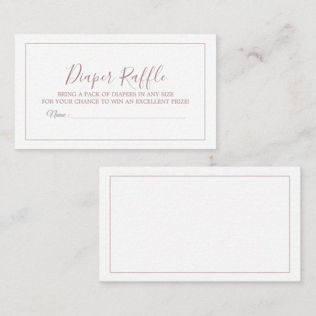 Minimalistische Rose Gold Diaper Raffekarte Begleitkarte (Vorne/Hinten)