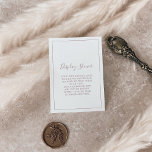 Minimalistische Rose Gold Display Duschekarte Begleitkarte<br><div class="desc">Diese minimalistische Rose mit vergoldeter Duschkabine eignet sich ideal für ein Brautparty oder eine Babydusche. Das moderne romantische Design besticht durch klassische Rose-Gold- und Weißtypografie gepaart mit einer rustikalen und eleganten Kalligraphie mit Vintagem handgeschriebenem Stil. Anpassbar in jeder Farbe. Behalt das Design einfach und elegant, wie es ist, oder personalisiere...</div>