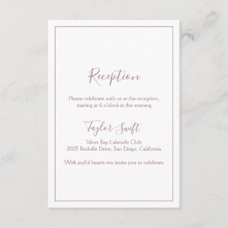 Minimalistische Rose Gold Empfang Card Begleitkarte