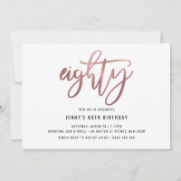 Minimalistische Rose Gold Foil 80. Geburtstag Einl