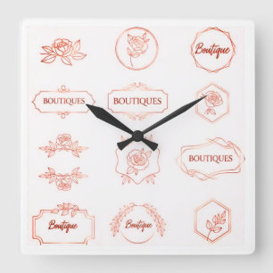 Minimalistische Rose Gold-Logo-Clipart-Set   Femin Quadratische Wanduhr