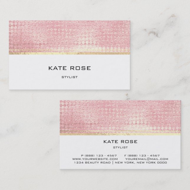Minimalistische Rose Gold Peach Pink Weißer Stylis Visitenkarte (Vorne/Hinten)