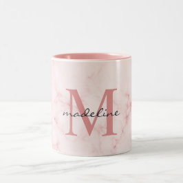 Minimalistische Rose Gold rosa Marmormonogramm Zweifarbige Tasse