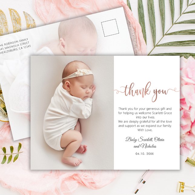 Minimalistische Rose Gold Script Baby Foto Vielen  Postkarte (Von Creator hochgeladen)