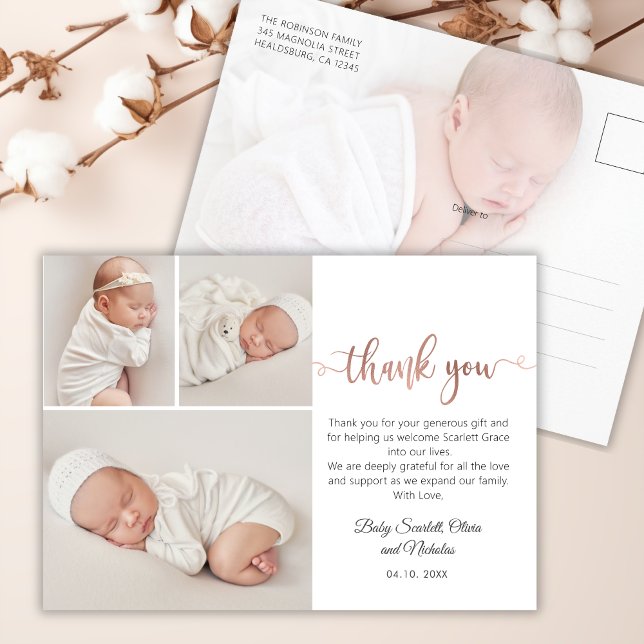 Minimalistische Rose Gold Script Baby Foto Vielen  Postkarte (Von Creator hochgeladen)