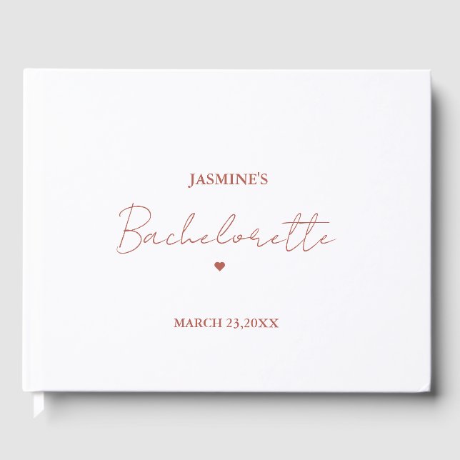 Minimalistische Rose Gold Script Junggeselinnen-Ab Gästebuch (Vorderseite)
