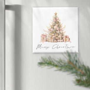 Minimalistische Rose Gold Script Tree Frohe Weihna Magnet