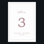 Minimalistische Rose Gold Tischnummer<br><div class="desc">Diese minimalistische Rose Gold Tischnummer ist perfekt für eine einfache Hochzeit. Das moderne romantische Design besticht durch klassische Rose-Gold- und Weißtypografie gepaart mit einer rustikalen und eleganten Kalligraphie mit Vintagem handgeschriebenem Stil. Anpassbar in jeder Farbe. Behalt das Design einfach und elegant, wie es ist, oder personalisiere es durch Hinzufügen von...</div>