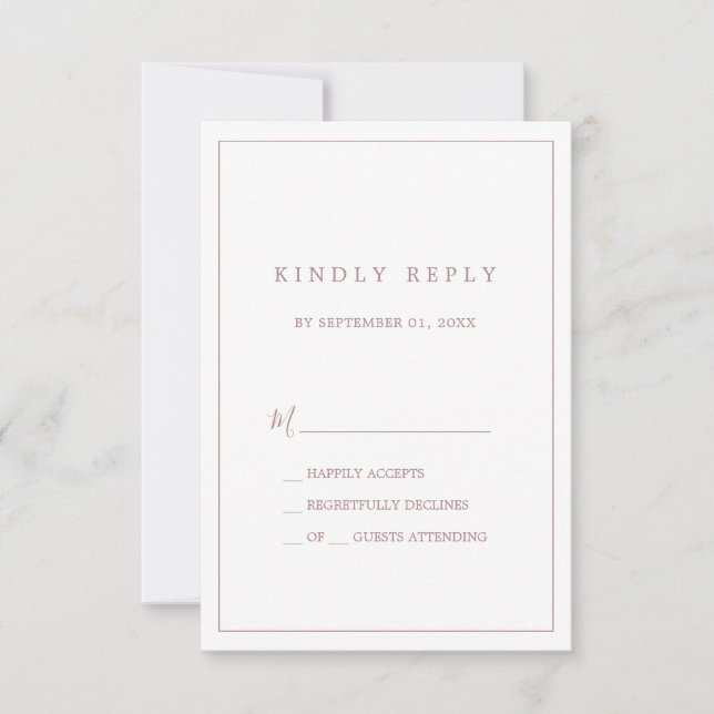 Minimalistische Rose Gold Typografie Einfache RSVP (Vorderseite)